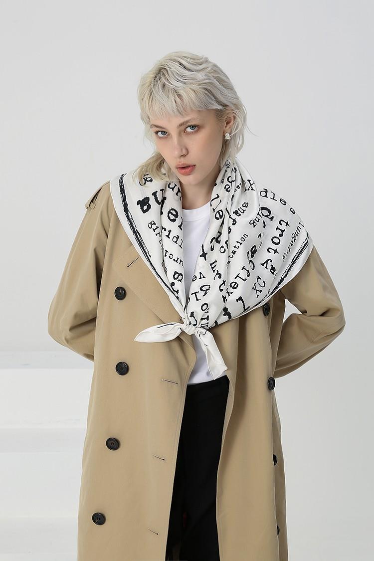 Vit Square Letter Pattern Silk Scarf White Square Letter Pattern Silk Scarf