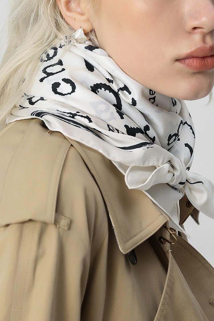 Vit Square Letter Pattern Silk Scarf-2 White Square Letter Pattern Silk Scarf-2